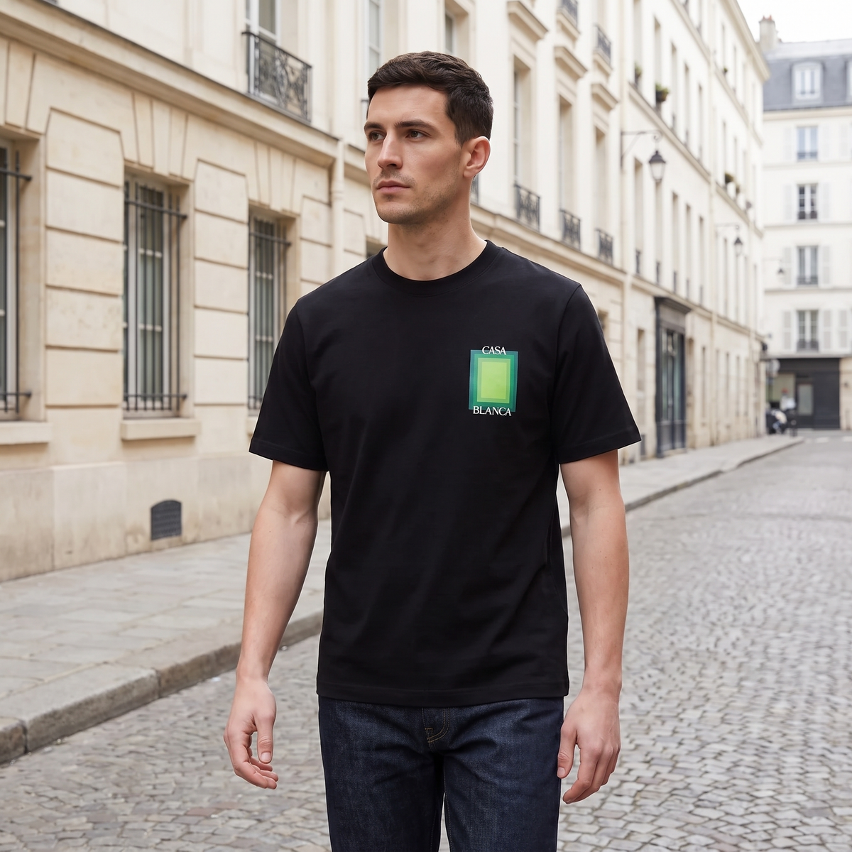 T-shirt Casablanca Gradient Green – porté – ambiance