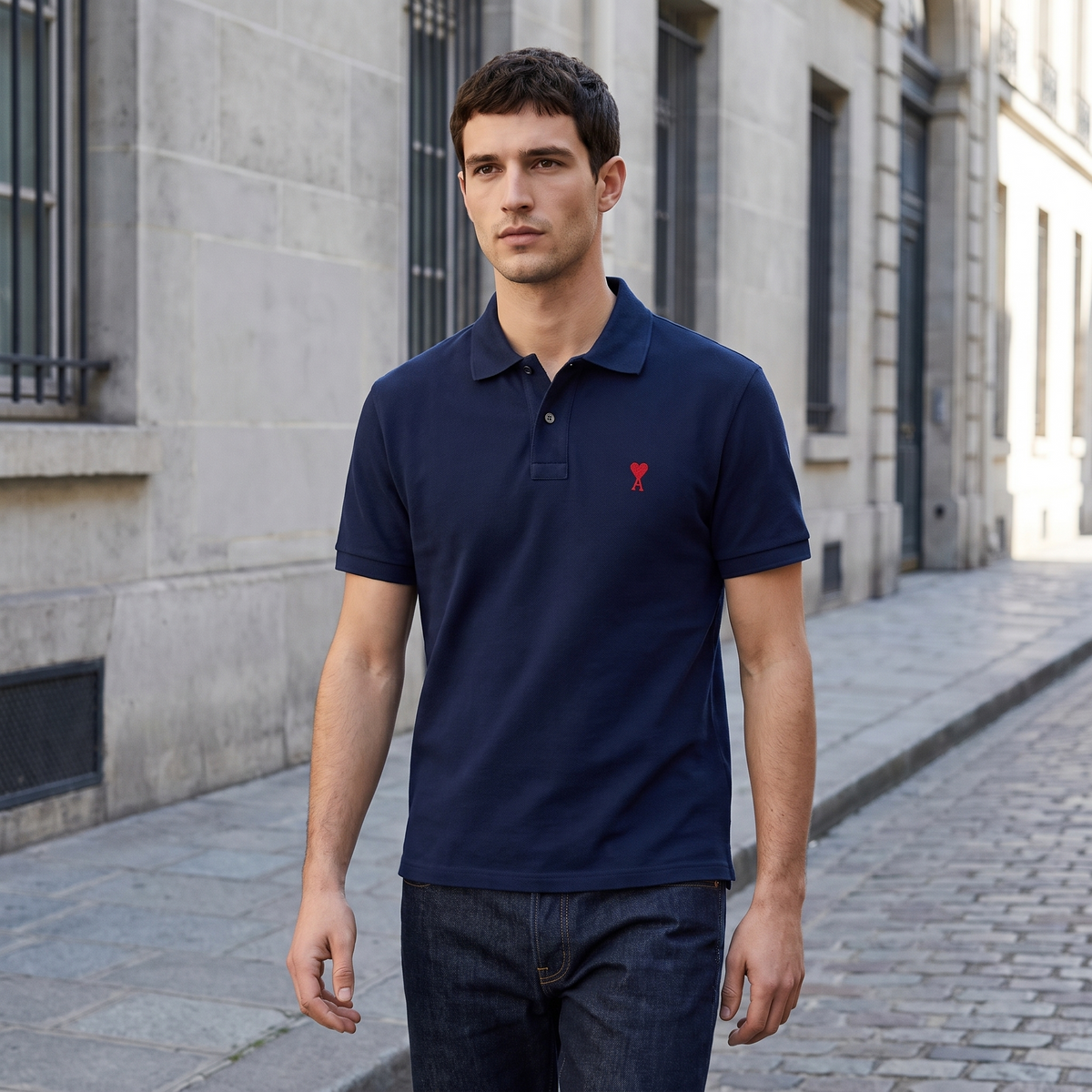 Polo Bleu Marine Ami de Coeur en Coton – porté – ambiance