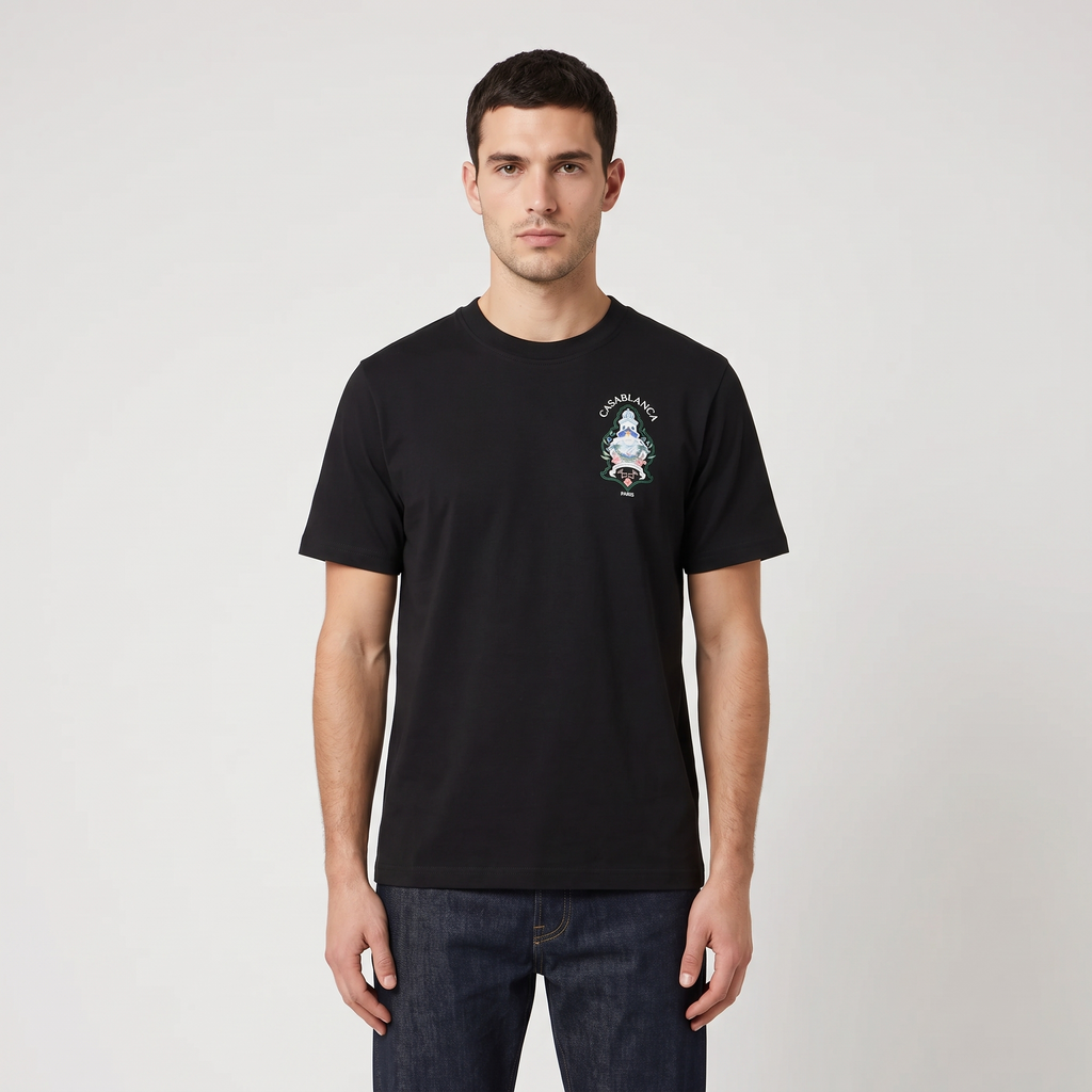 T-shirt Casablanca Hotel Emblem Black – porté – face