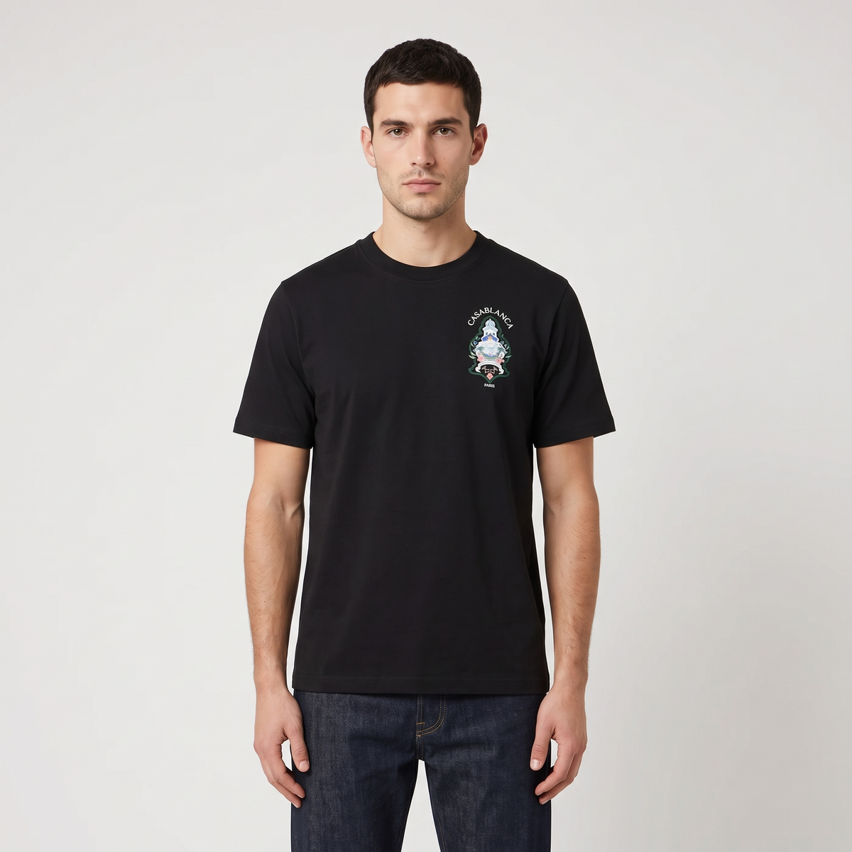T-shirt Casablanca Hotel Emblem Black – porté – face