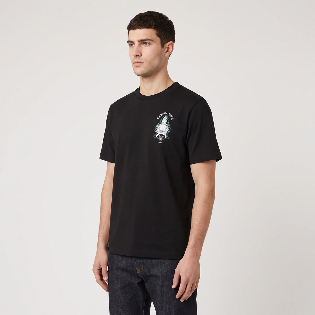 T-shirt Casablanca Hotel Emblem Black – porté – trois-quarts