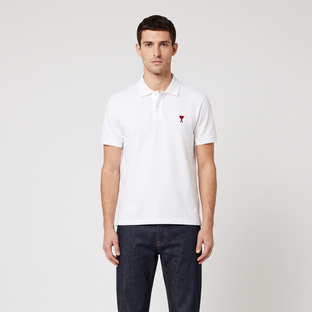 Polo Blanc Ami de Coeur Rouge en Coton – porté – face