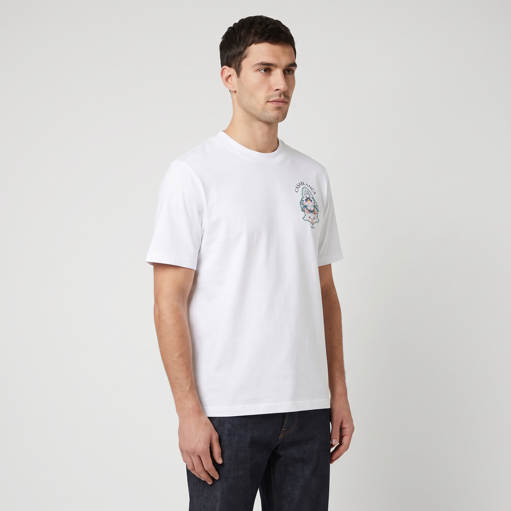 T-shirt Casablanca Hotel Emblem White – porté – trois-quarts