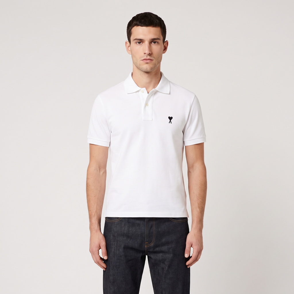 Polo Blanc Ami de Coeur Noir en Coton – porté – face
