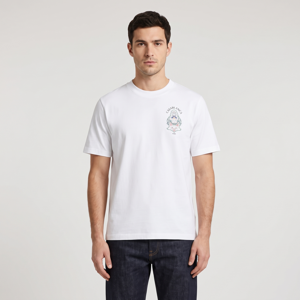 T-shirt Casablanca Hotel Emblem White – porté – face