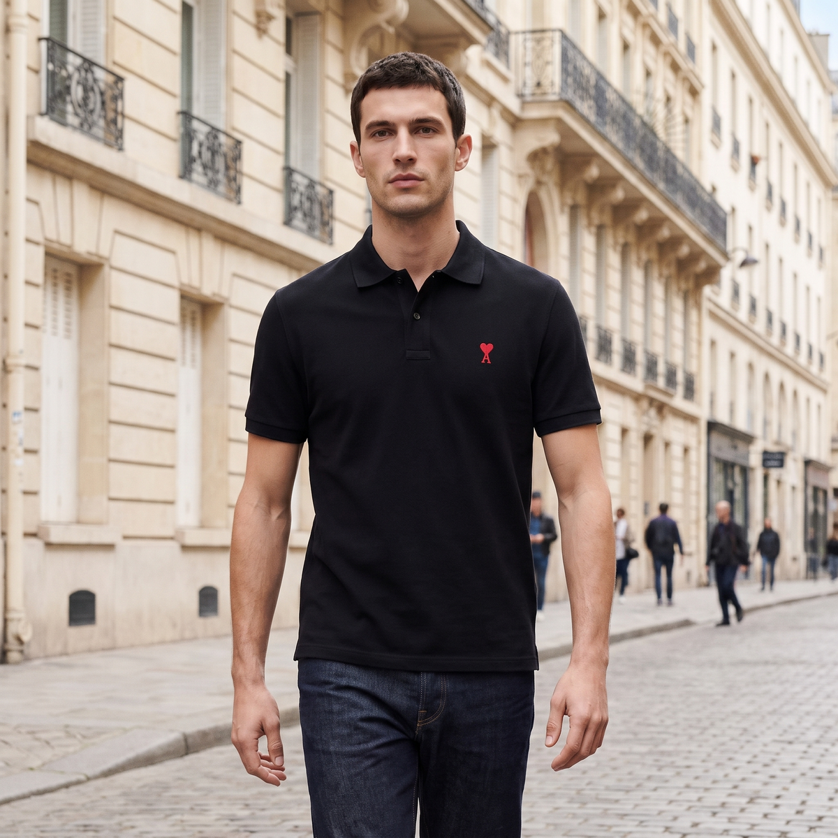 Polo Noir Ami de Coeur Rouge en Coton – porté – ambiance