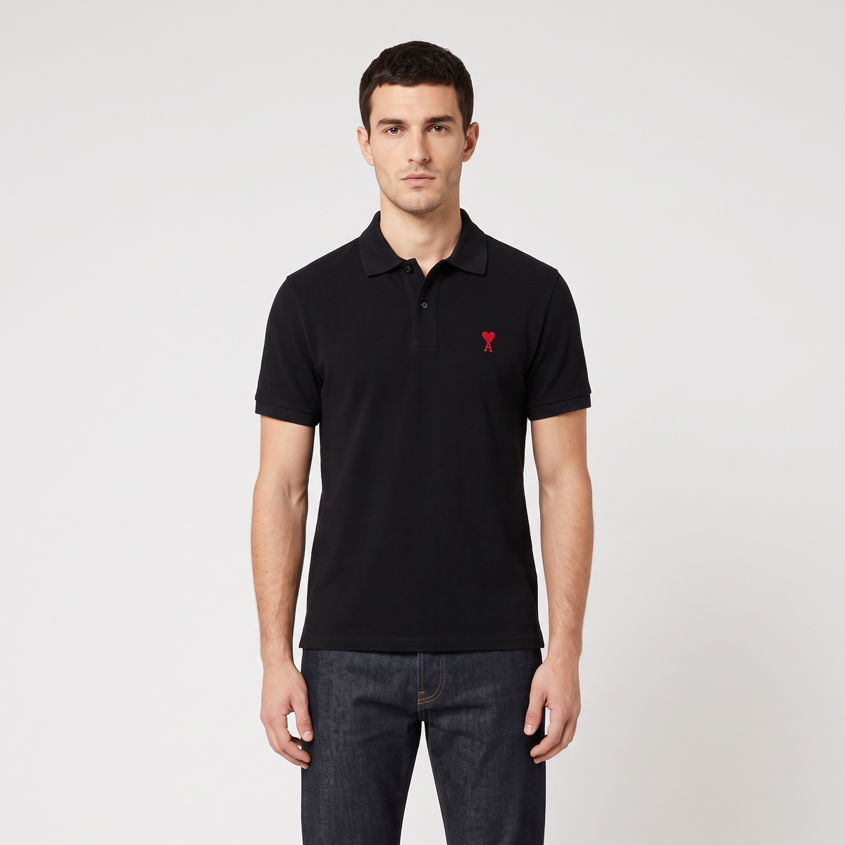 Polo Noir Ami de Coeur Rouge en Coton – porté – face