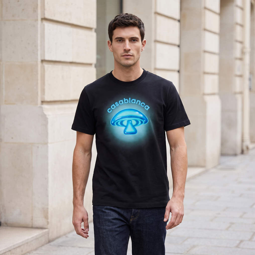 T-shirt Casablanca Airbrush Mushroom – porté – ambiance