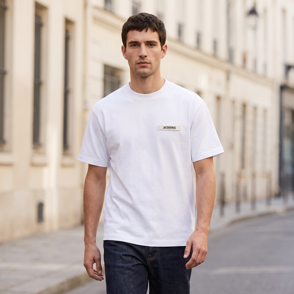 Le t-shirt Gros Grain Jacquemus Blanc – porté – ambiance