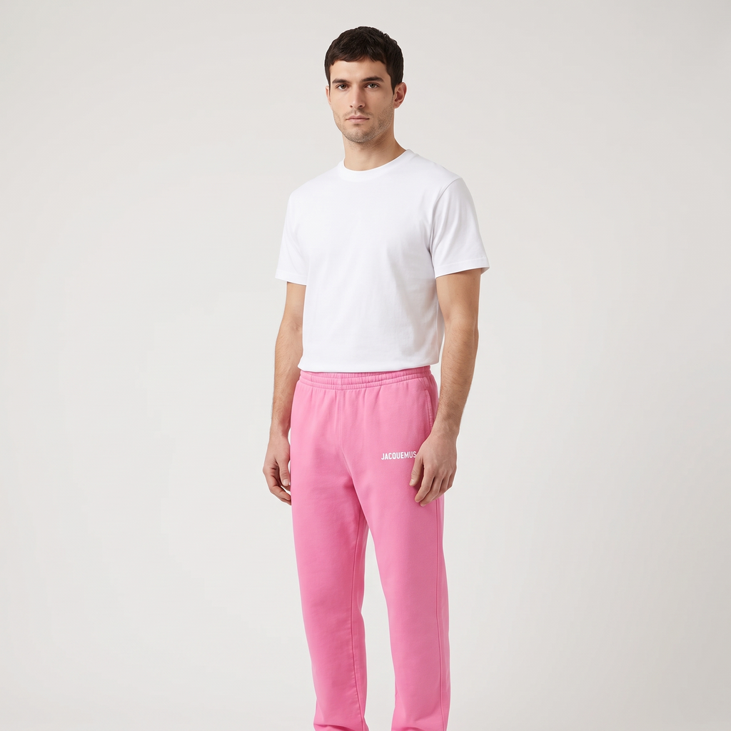Le Jogging Classique Jacquemus Rose – porté – trois-quarts