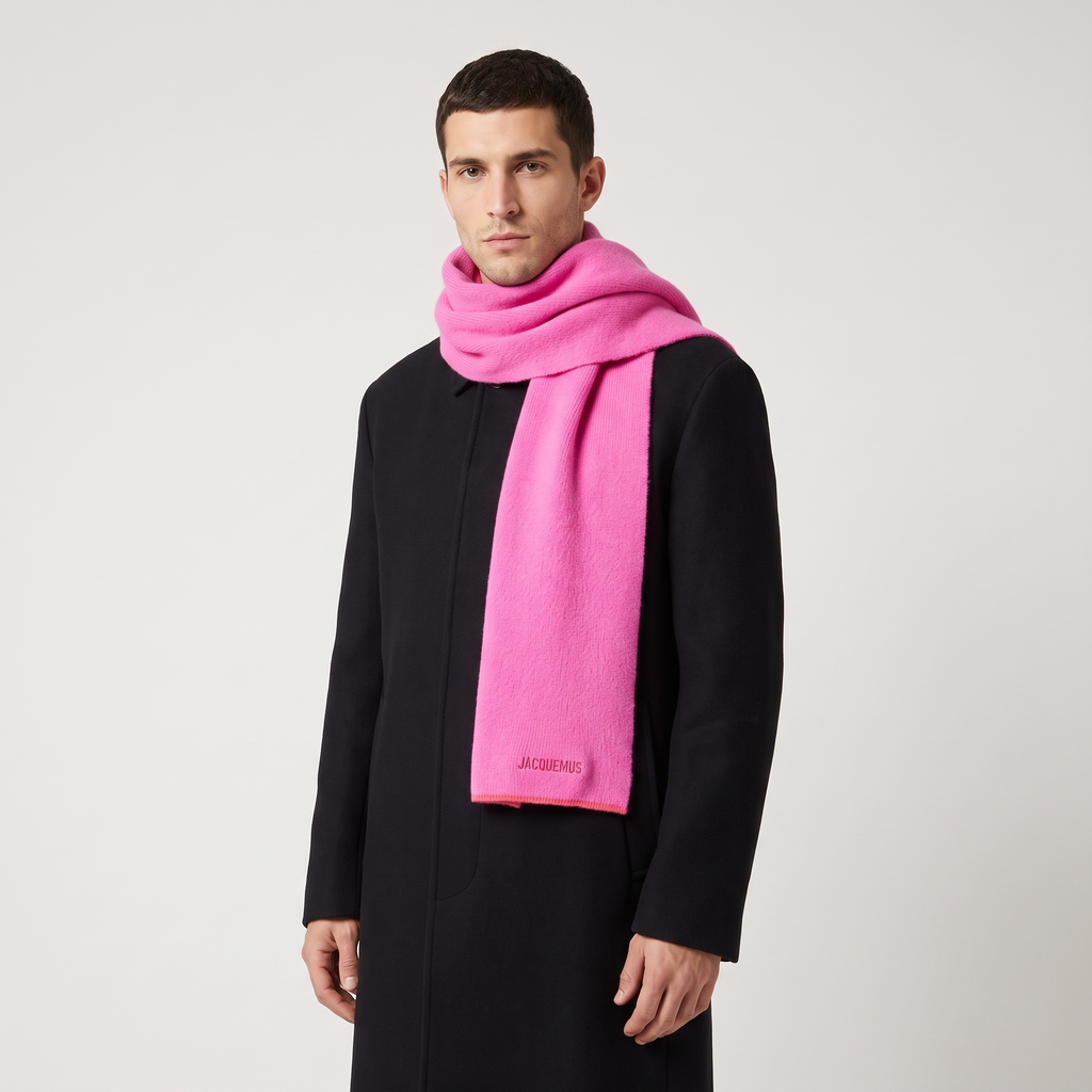 L'écharpe Jacquemus Neve Pink – porté – face