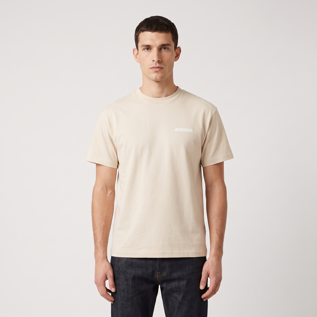 Le t-shirt Jacquemus Cream – porté – trois-quarts