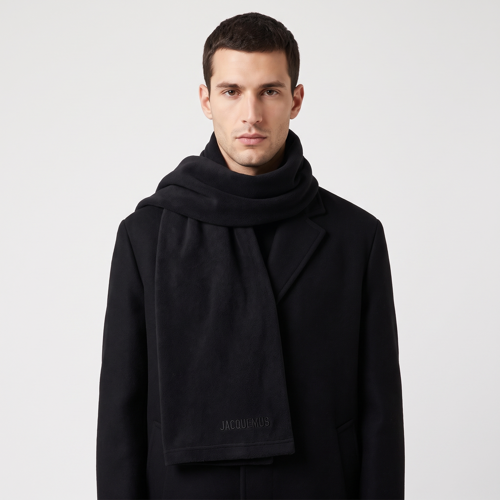 L'écharpe Jacquemus Neve Black – porté – face