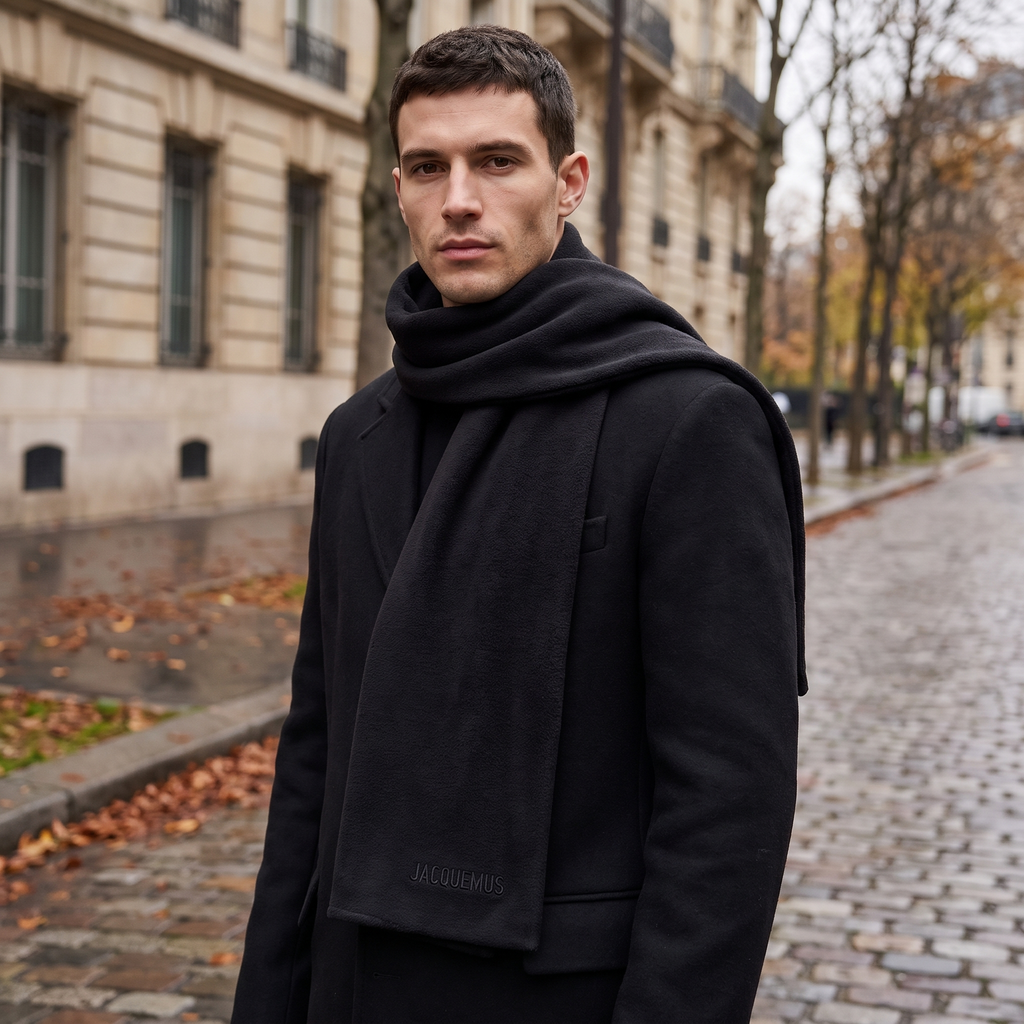 L'écharpe Jacquemus Neve Black – porté – ambiance