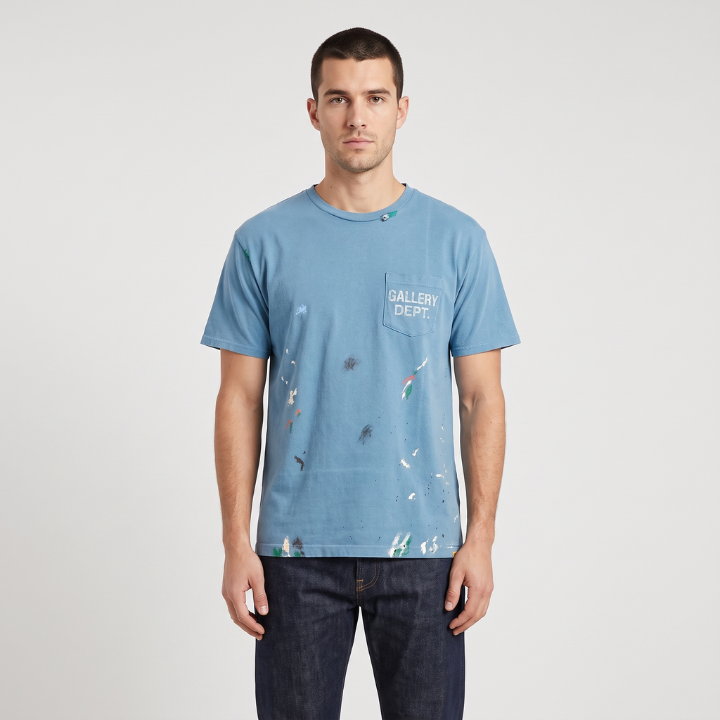 T-shirt Gallery Dept. Vintage Logo Painted Dusty Blue – porté – face