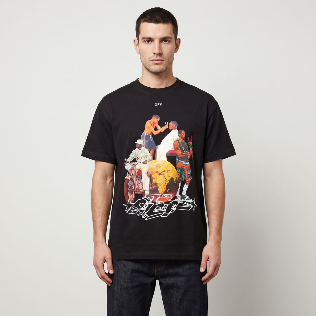 T-shirt Off-White Goldworld Oversize Black – porté – face