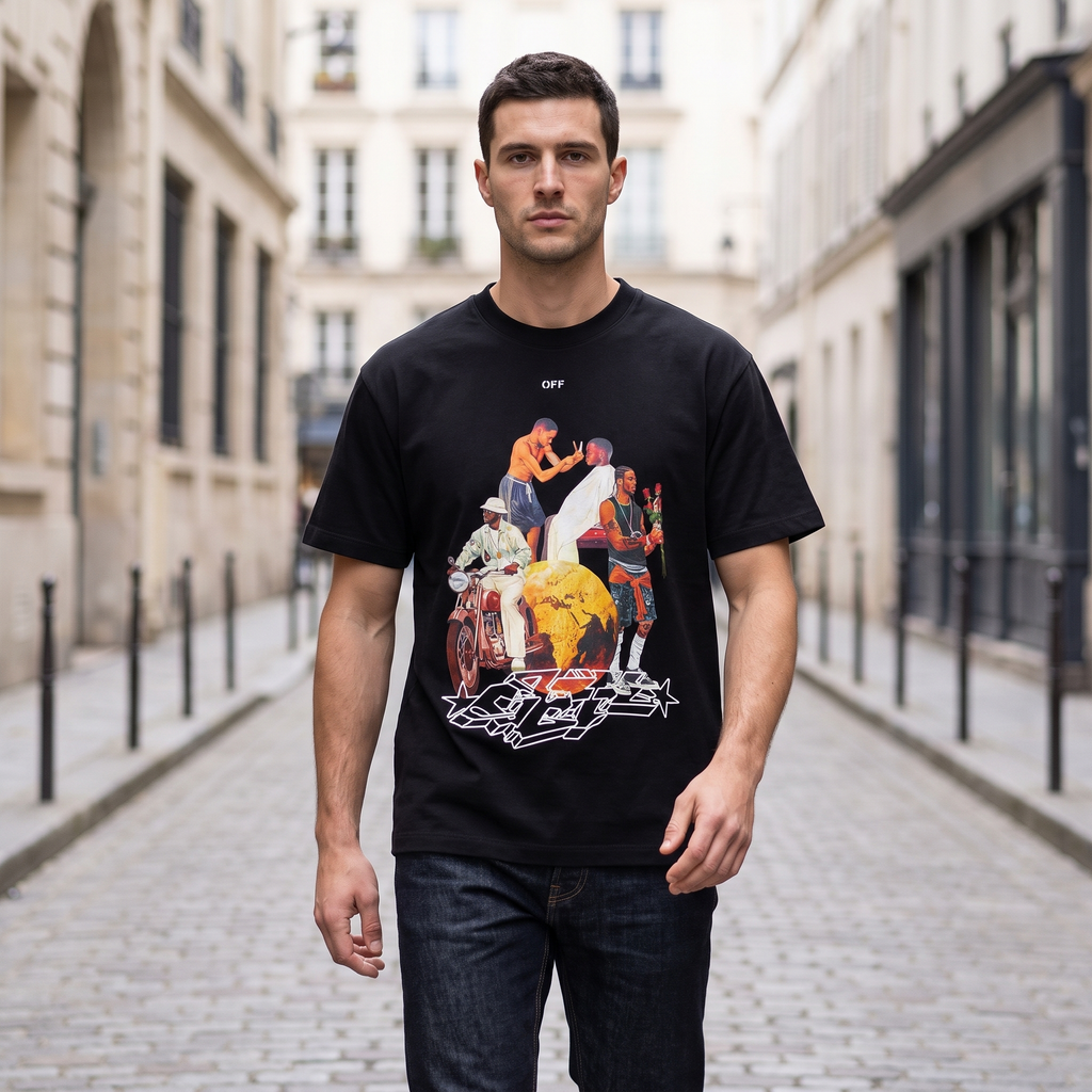 T-shirt Off-White Goldworld Oversize Black – porté – ambiance