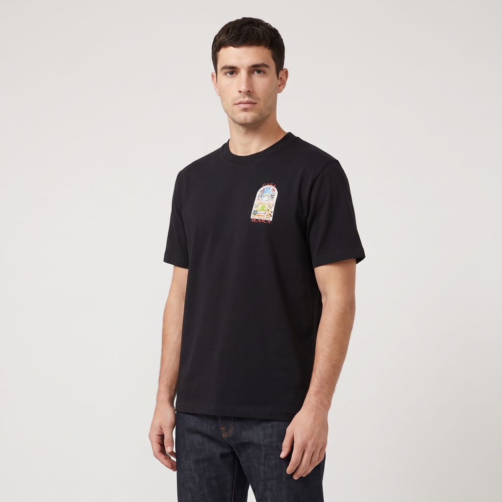 T-shirt Casablanca Landscape Black – porté – trois-quarts