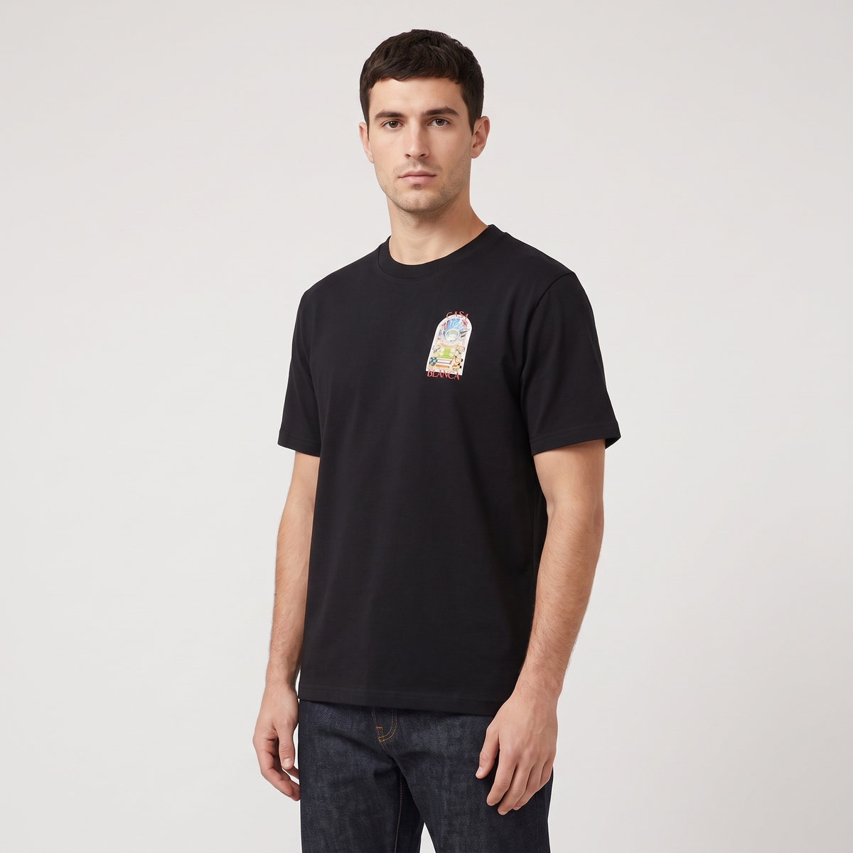 T-shirt Casablanca Landscape Black – porté – trois-quarts