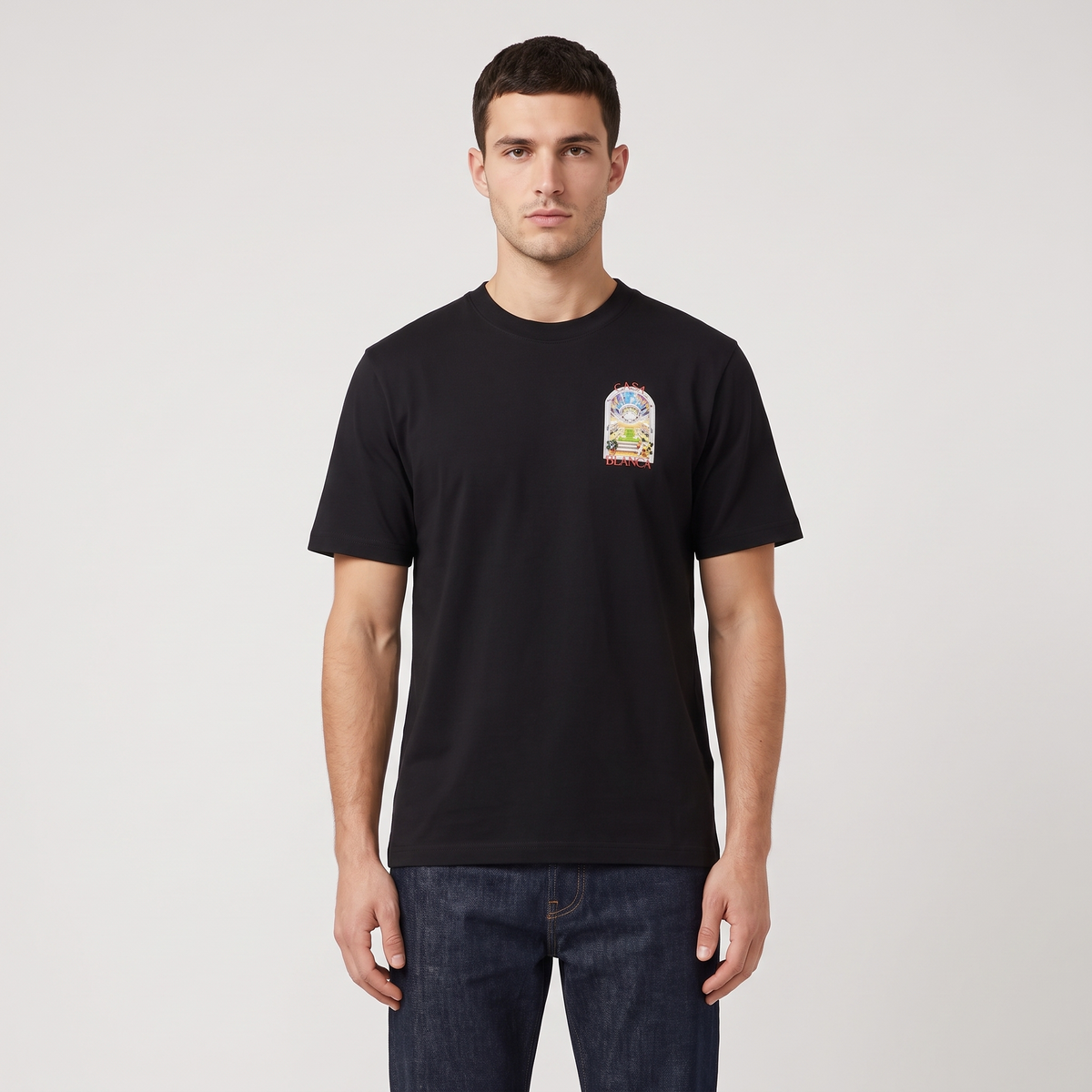 T-shirt Casablanca Landscape Black – porté – face