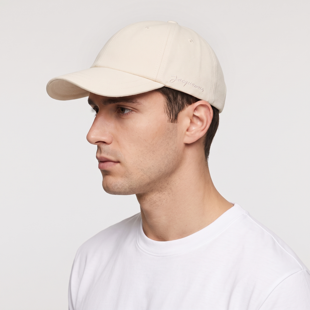 La Casquette Signature Beige Jacquemus – porté – trois-quarts