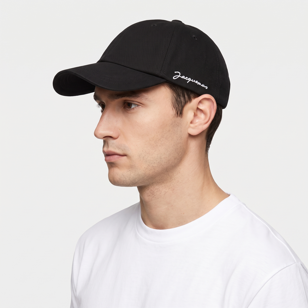 La casquette Signature Jacquemus – porté – trois-quarts