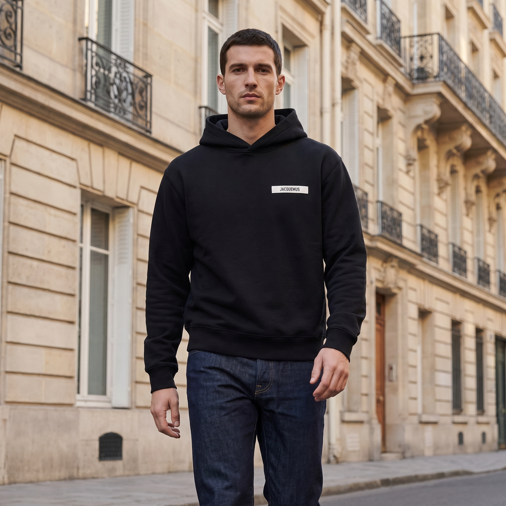 Le Hoodie Gros Grain Jacquemus Noir – porté – ambiance