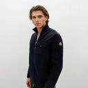 Veste en laine et cachemire à détails matelassés bleu marine