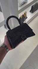 Sac à main Hourglass Top Handle à strass noir