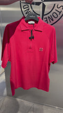 Polo zippé en maille rouge corail