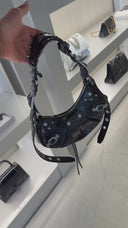 Sac porté épaule Le Cagole Shoulder Bag Extra Small Crocodile Embossé Strass